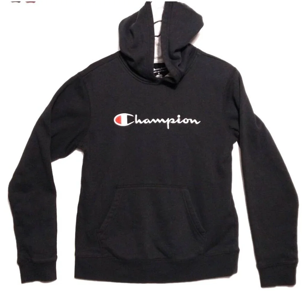 Champion Boys Black Hooded Sweatshirt Long Sleeve Pockets Size XL Hoodie